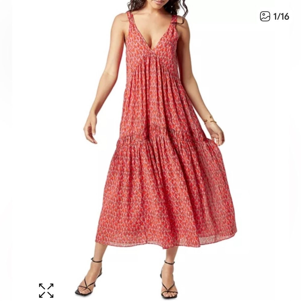 NWT Joie Coral Red Printed Tiered Maxi Dress